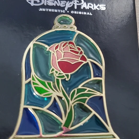 Disney Pin Beauty & The Beast Multicolor Stained Glass Rose Gold Trim Lt… - Picture 2 of 3